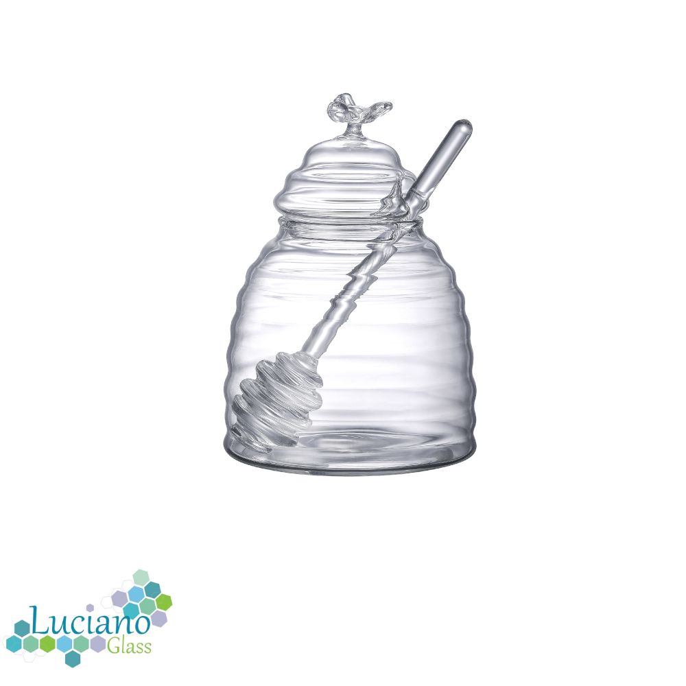 Luciano, 480Ml Borosilicate Honey Pot With Glass Spoon