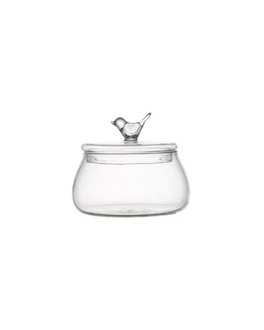 Luciano, Borosilicate 500Ml Glass Sugar Pot With Bird Lid