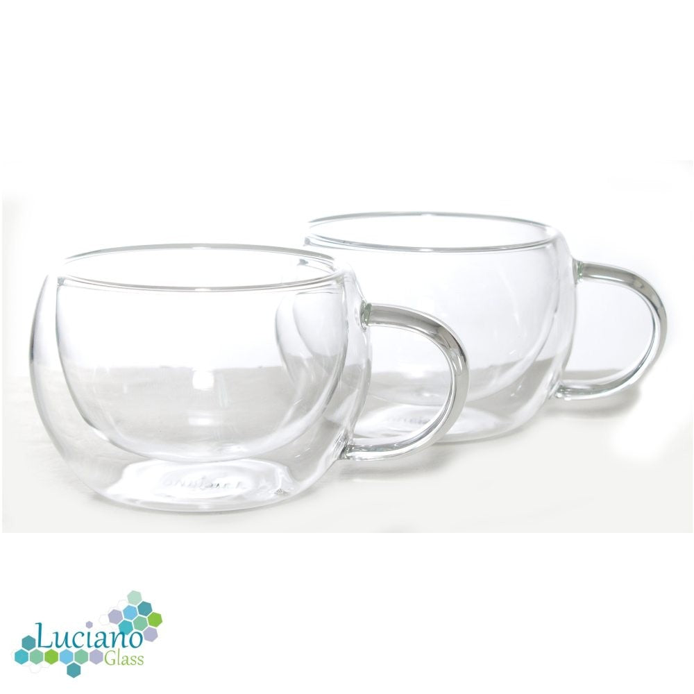 Luciano, 140ml Borosilicate / Double Wall / Isotherm Julia Round Shape / Handle Glass Cups Set