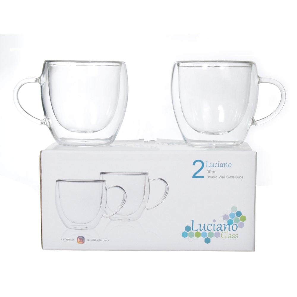 Luciano, 90ml Borosilicate / Isotherm / Double Wall Zicco Espresso Glass 2PC Cup in Gift Box