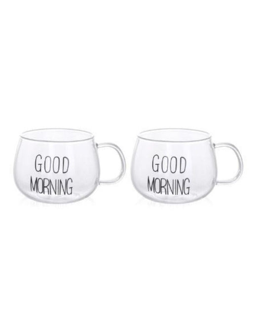 Luciano, 350Ml Single Wall Borosilicate Good Morning Mugs 2Pcs Set