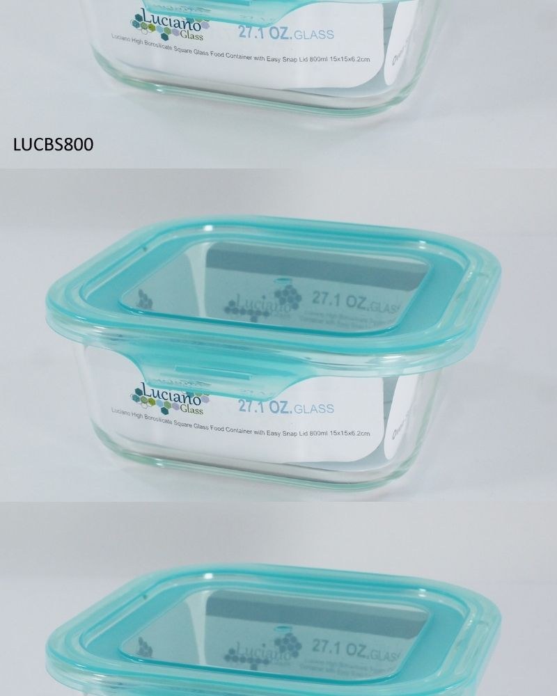 Luciano, High Borosilicate Square Glass Food Container With Easy Snap Lid 520Ml 13X13X5.6Cm