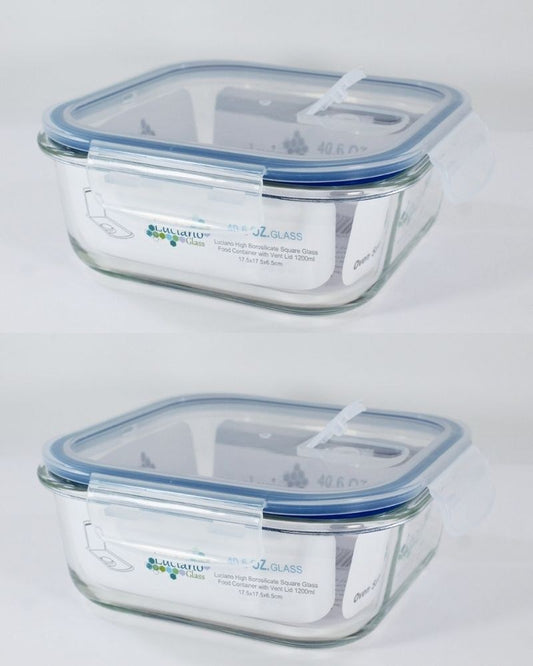 Luciano, High Borosilicate Square Glass Food Container With Vent Lid 1200Ml