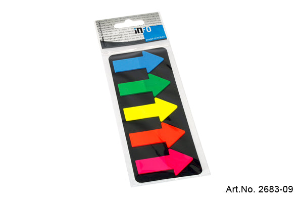 Info Notes, Page Marker, 25X45Mm, 5 Index, Neon Colors, Arrow Shape