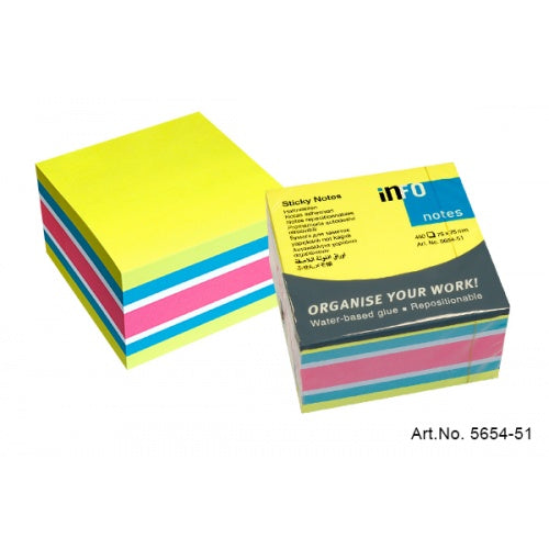 Info Notes, Brilliant Sticky Notes, 75X75Mm, Neon, Pack Of 450 Sheet