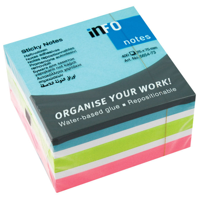 Info Notes, Sticky Notes 75X75Mm, Pastel Colors, Pack Of 400 Sheets