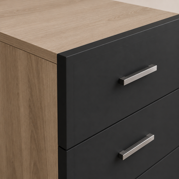 Modern 3-Drawer Storage Cabinet – Oak & Black | VO3-OB