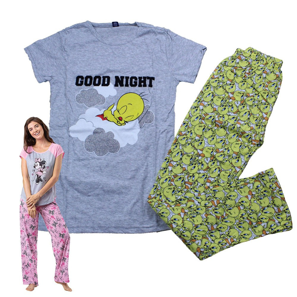 Max Lara, Women's Cotton Printed Night Suit - Good Night Tweety - Grey, Available in Different Sizes