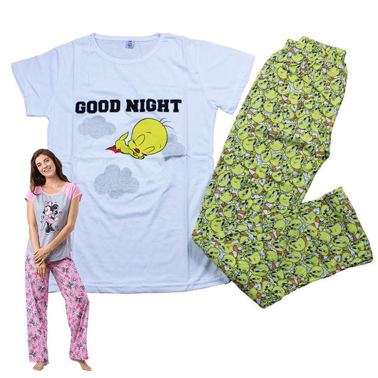 Max Lara, Women's Cotton Printed Night Suit - Good Night Tweety - White, Available in Different Sizes