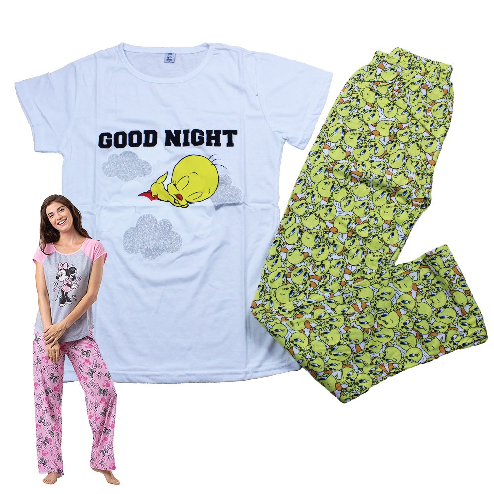 Max Lara, Women's Cotton Printed Night Suit - Good Night Tweety - White, Available in Different Sizes