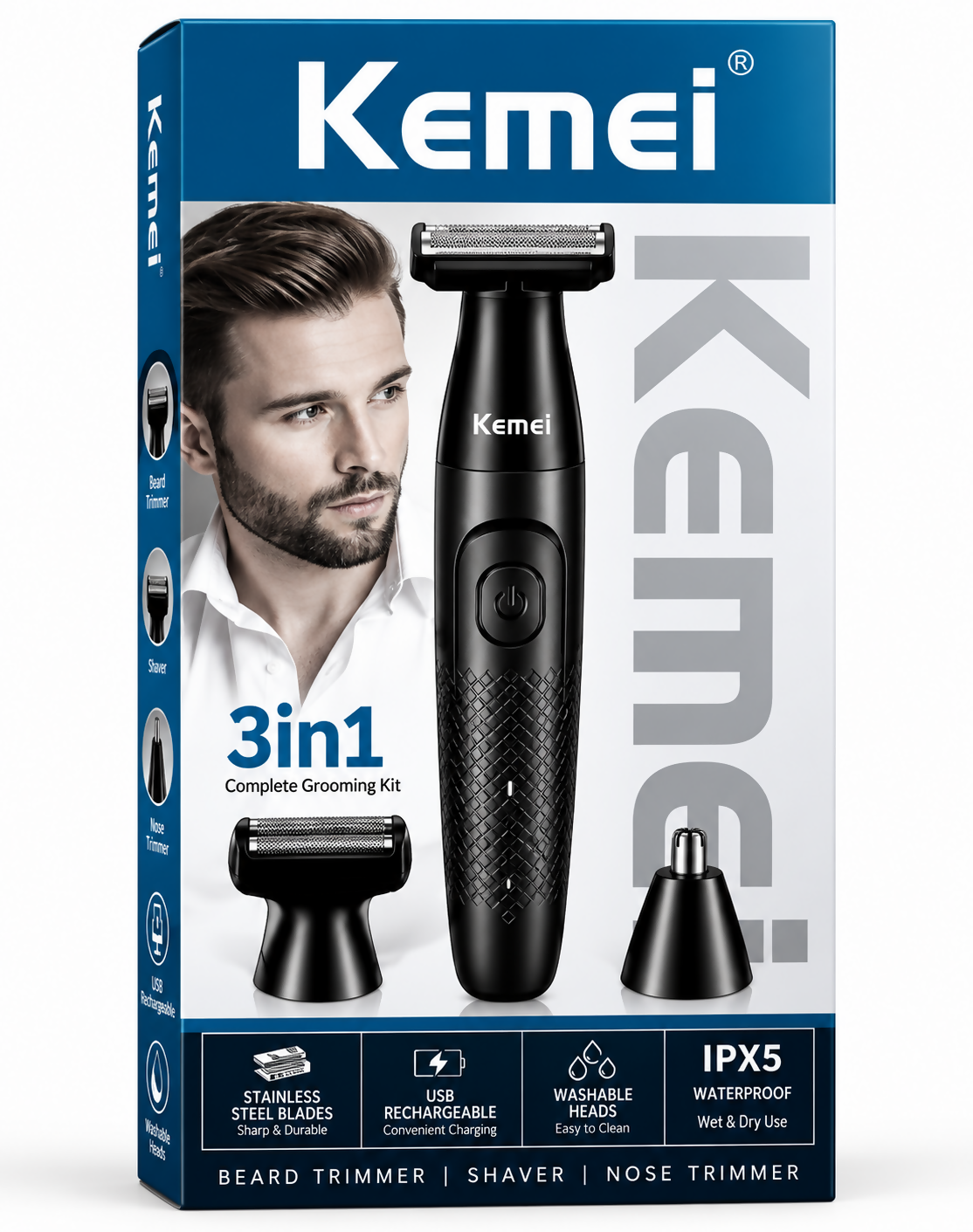 Professional Hair Trimmer Kemei Rechargeable Battery Beard Trimming