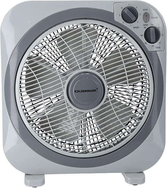 Natural, Box Fan 12', 3 Speeds, 40W Grey With Timer