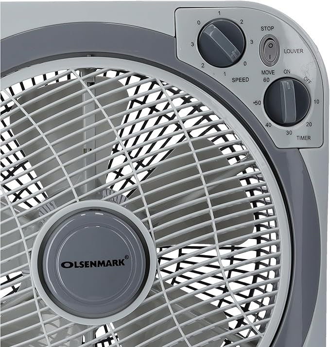 Natural, Box Fan 12', 3 Speeds, 40W Grey With Timer