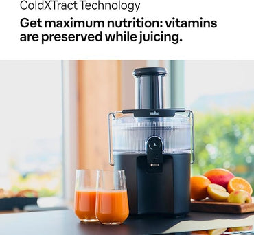 Braun, Multijuice 5 Sj5000, Centrifugal Juicer With Coldxtract Technology, 75Mm Feed Opening, 1.5L Juice Container