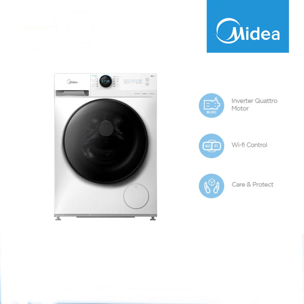 Midea, Washing Machine 11Kg Front Load, Quatro Inverter 1400Rpm+ Add Wash + Wifi (White)
