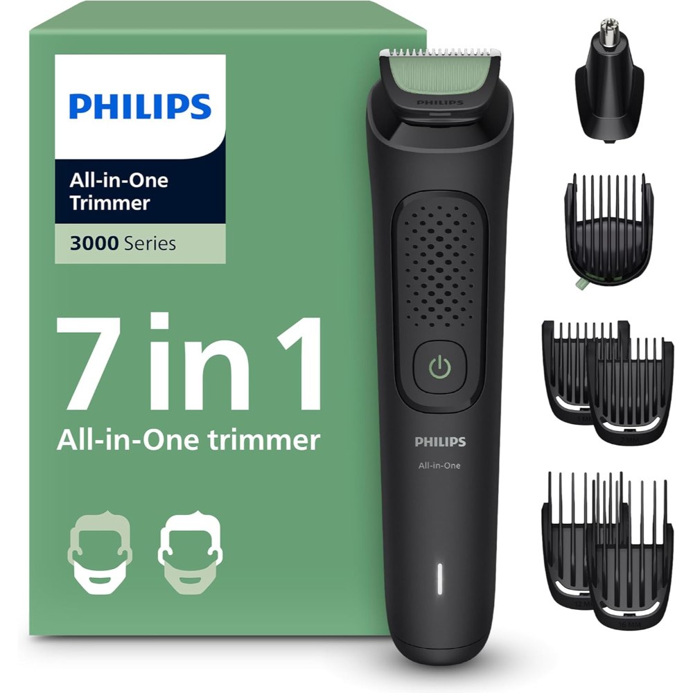 Philips, Multigroom 3000 Series All-in-One 7-Piece Trimmer - Shaver and Clipper for Face & Head, Self-Sharpening Skin-Friendly Blades, 10 Length Settings, Model MG3930/15