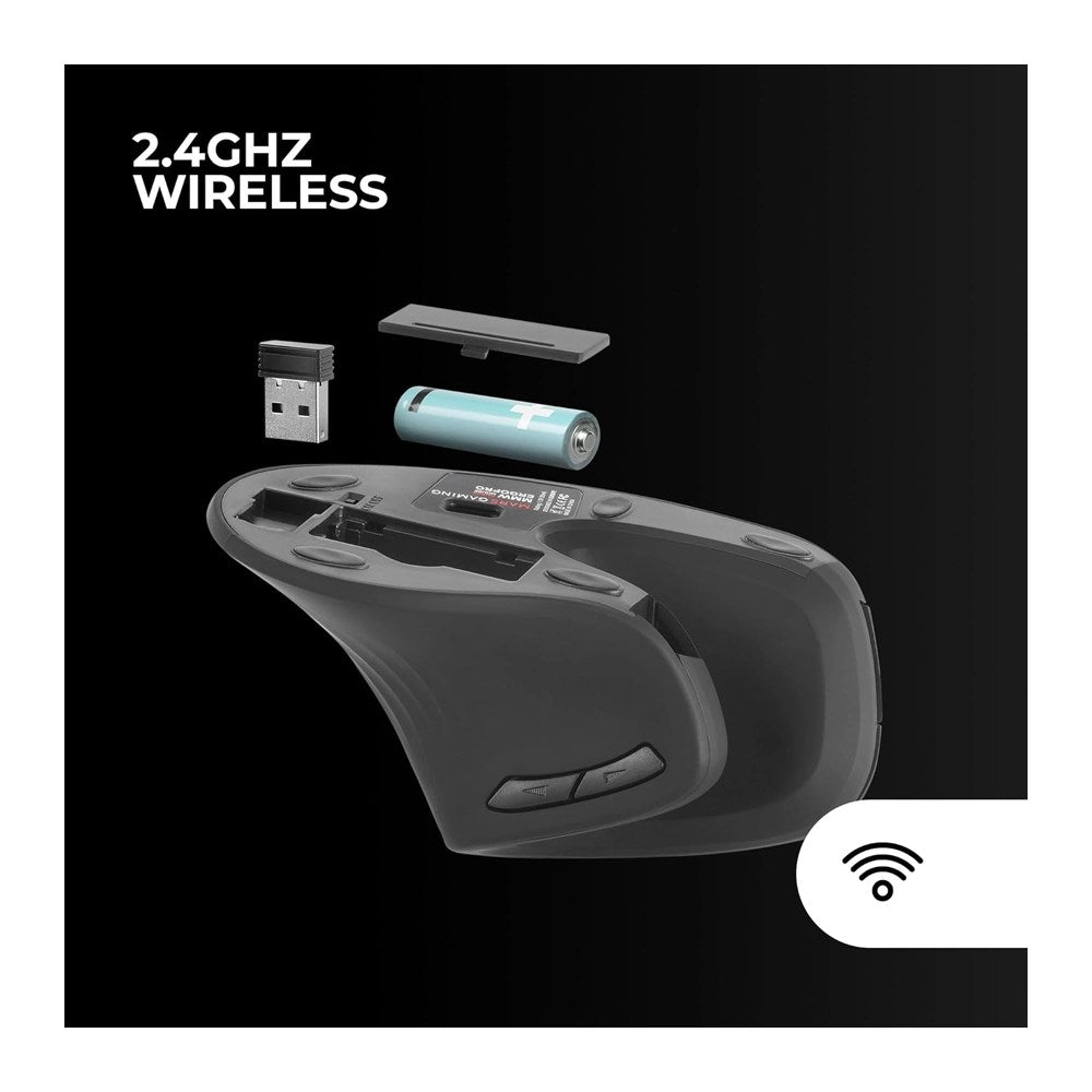 Mars, Gaming Mmw-Ergopro, Vertical Ergonomic Wireless Mouse, Folded Design, 3200Dpi Optical Sensor, Huano Switches, Black