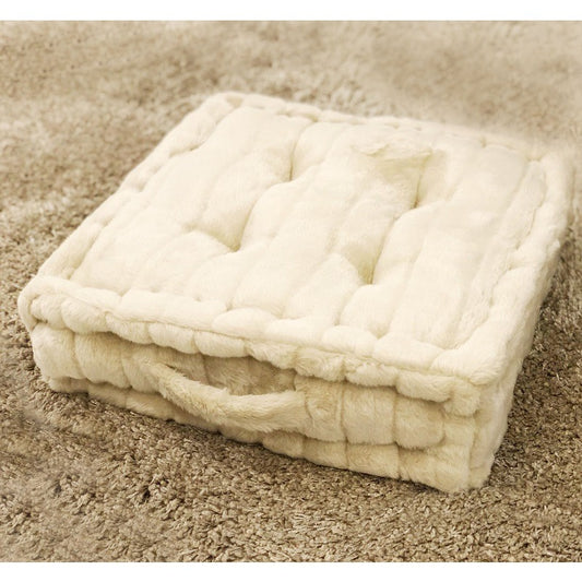 Luxury Faux Fur Floor Cushion Square Off-White 50 X 50 Cm