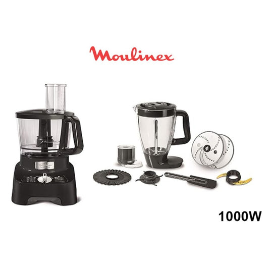 Moulinex, Food Processor | Double Force 3L Food Processor |1000 W | 8 Attachments | Black |3 L Bowl Capacity And A 2 L Blender