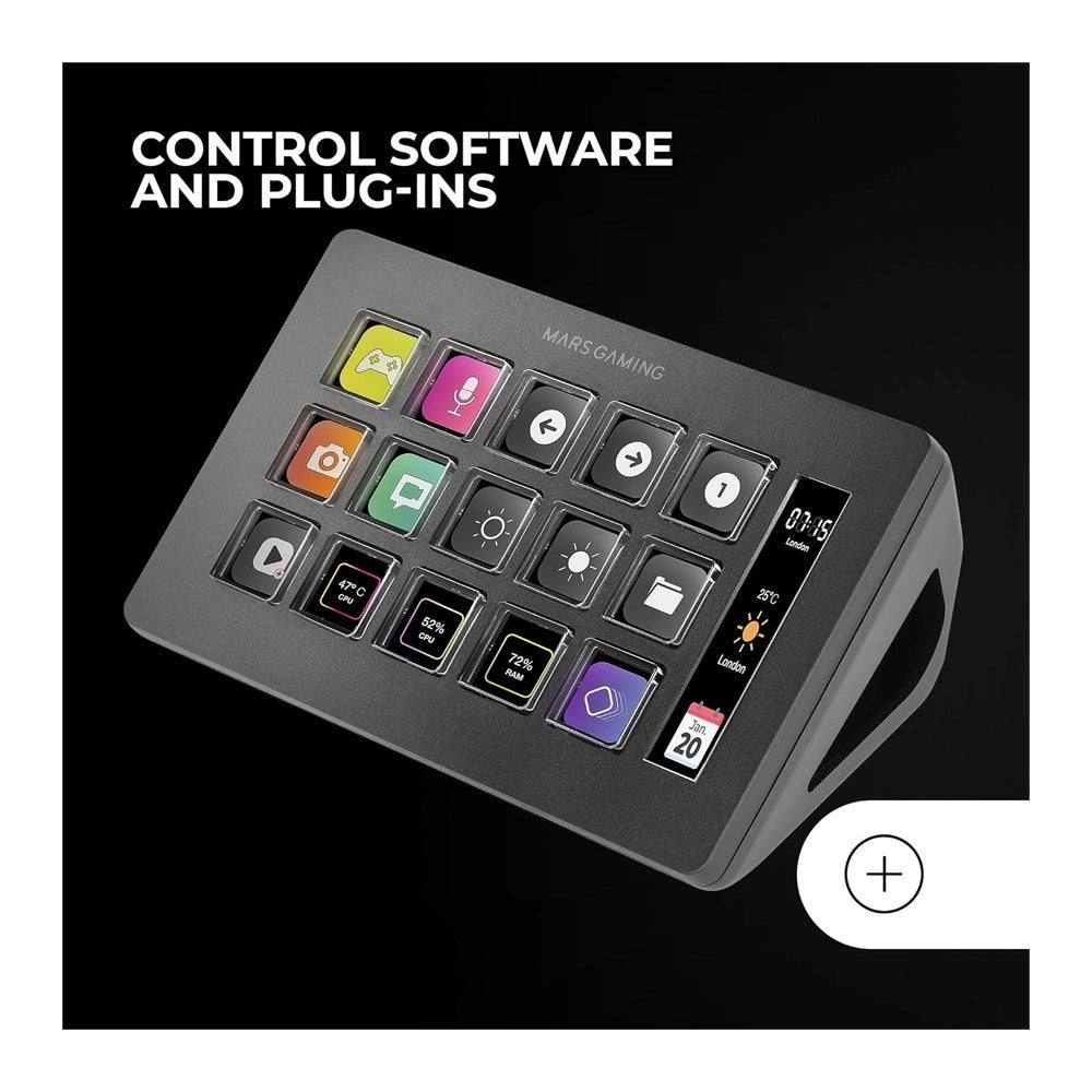 Mars, Gaming Msd-One, Slim Control Deck, 15 Customizable Lcd Keys, Software Control With Plugins, Extended Lcd Screen, Available in Different Colors