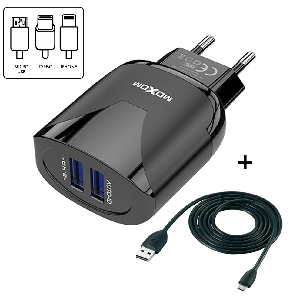 Moxom, Electric Mobile Charger 2.4A + Free Cable, Available in Different Compatible Devices