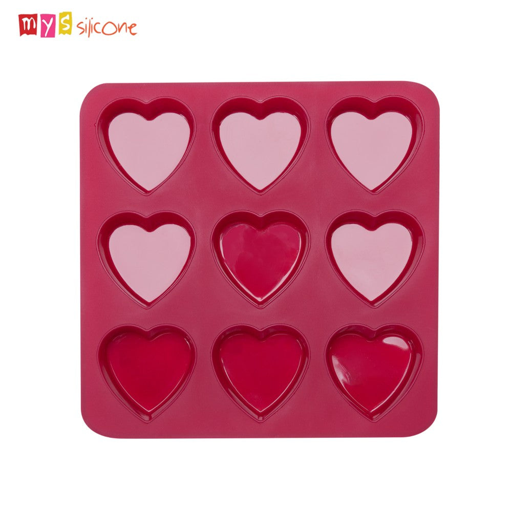 MYS Silicone, 9 Cavities Heart Cake Mould 25x25x3 Cm