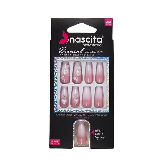Nascita Diamond False Nails With Glue 263 - Pack of 24