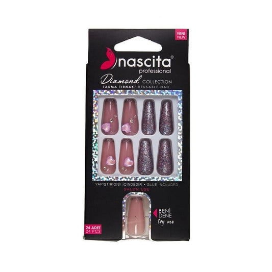 Nascita Diamond False Nails With Glue 266 - Pack of 24