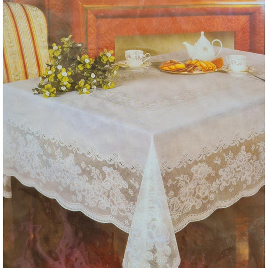 Zenit, Vinyl 152X228Cm White Crochet Like Table Cover Made In Taiwan