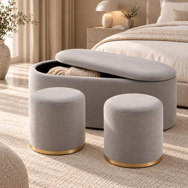 Luna Velvet Storage Bench & Pouf Set – 3 Pieces | 9415-388
