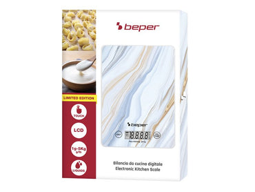Beper, Digital Kitchen Scale With LCD Display & Touch Buttons, Tempered Glass Top, 5Kg