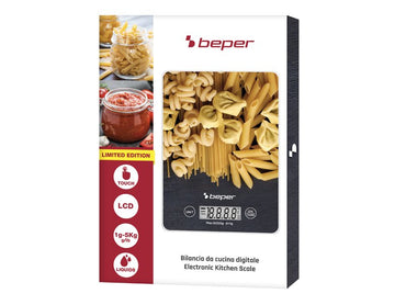 Beper, Digital Kitchen Scale With LCD Display & Touch Buttons, Tempered Glass Plate