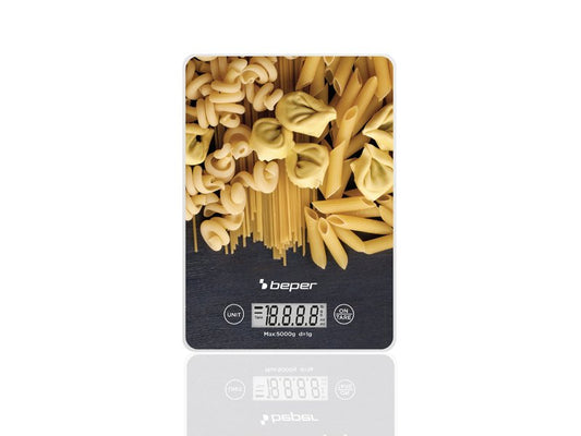 Beper, Digital Kitchen Scale With LCD Display & Touch Buttons, Tempered Glass Plate