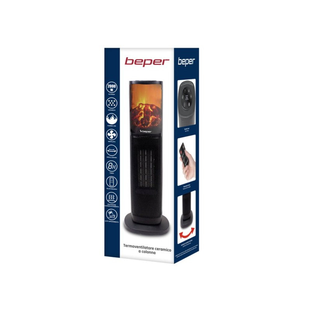 Beper, Ptc Tower Fan Heater - Led Flame, P203TER010