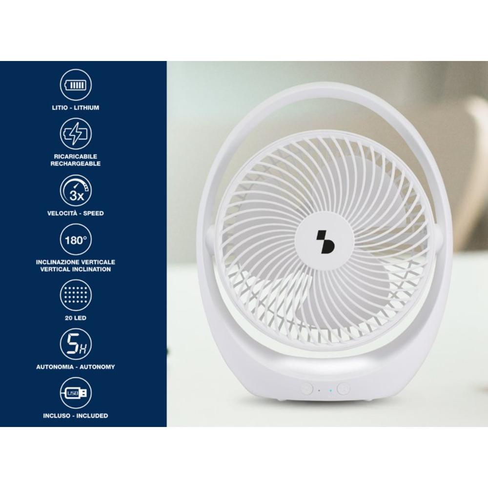 Beper Portable Fan Rechargeable With LED Light 3 Ventilation Speeds, P206VEN425
