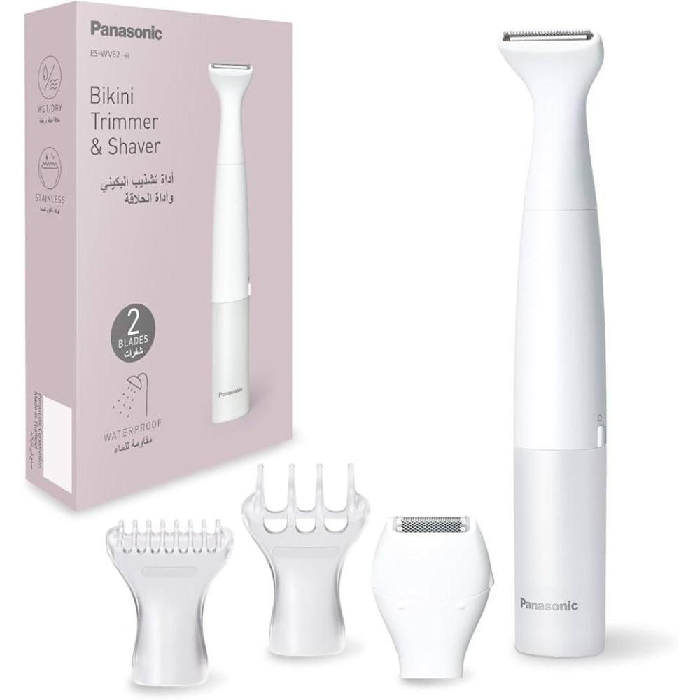 Panasonic Bikini Trimmer And Shaver For Women With 4 Attachments For Gentle Grooming In Sensitive Areas, Wet/Dry, Battery-Operated, Grey, PAN-ESWV62H262