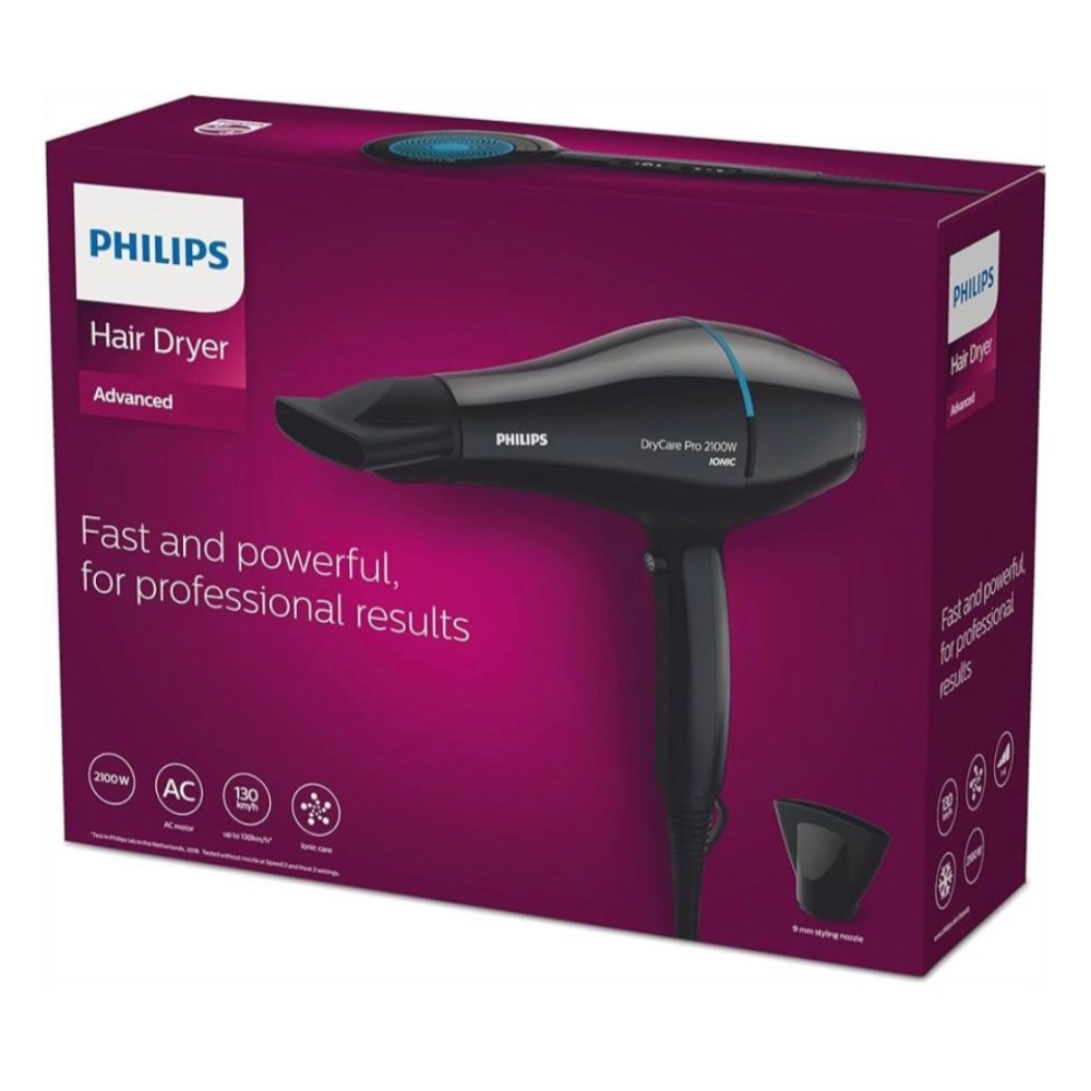 Philips, Hair Dryer Pro 2100W Ac Motor Up To 130 Km/H Drying, Ionic Care (Philips Official Warranty)