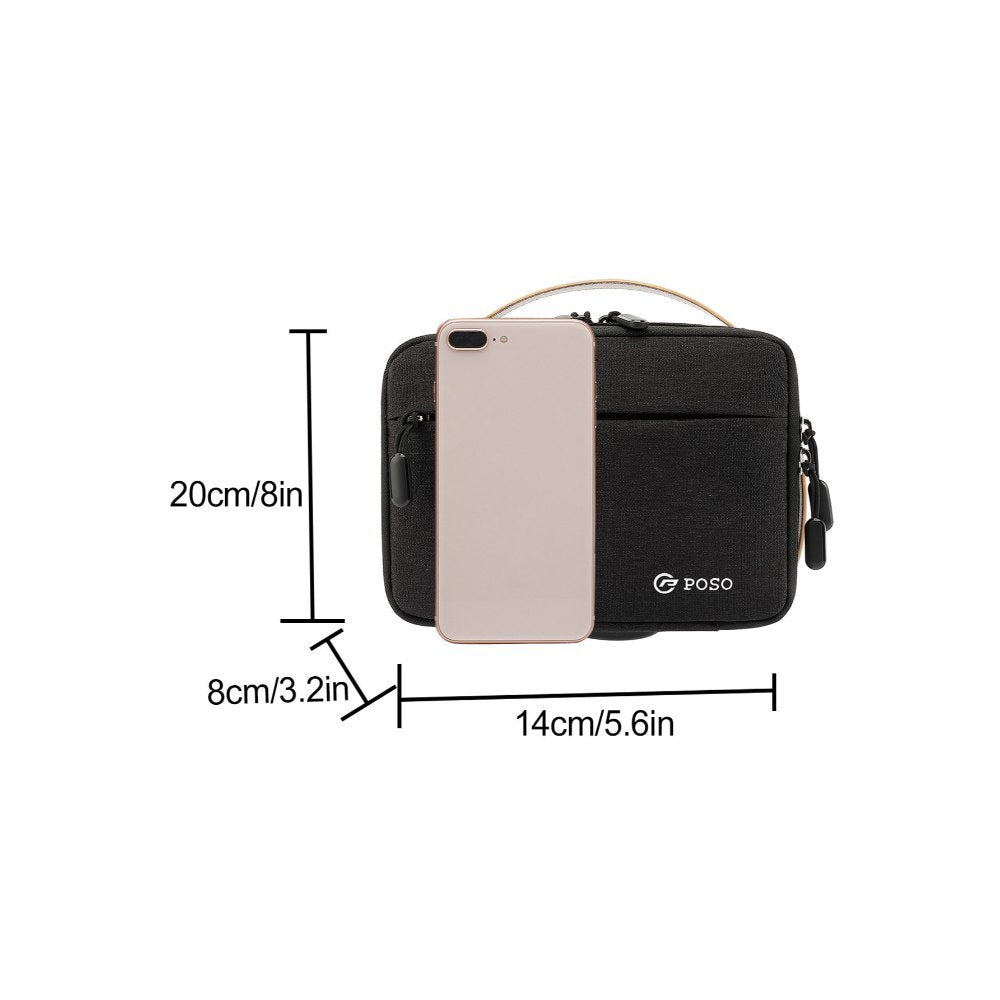 POSO, Travel Business Handbag, Cable Organizer Hard Disk Case Electronic Accessories Digital Storage Bag Water Resistant With USB Charging Port, Dark Grey