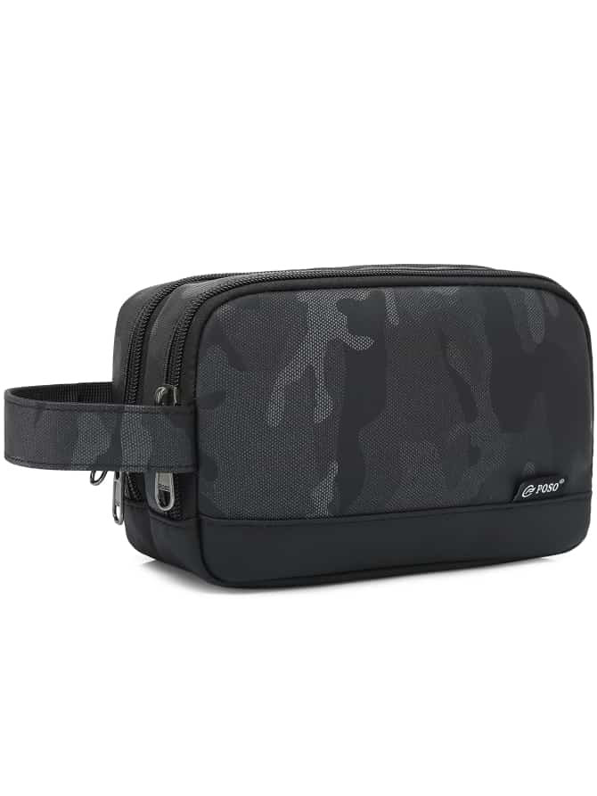 POSO, Travel Pouch Toiletry Bag, Business Handbag Water Resistant Shaving Items For Men Bag, Makeup Accessories For Women Bag With USB Charging Port, Camo