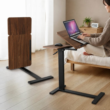 Premium Heavy-Duty Adjustable Overbed Table with Pneumatic Tilt Desktop, Mobile Laptop Desk with Hidden Wheels - SB61