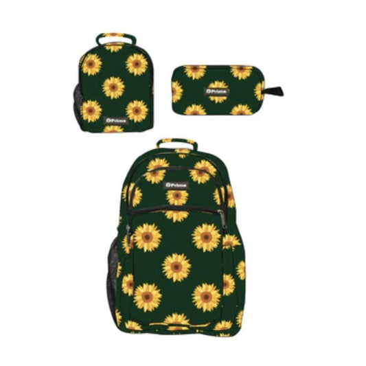 Primebag, 3Pcs Personalized School Backpack Set With Luminous Students Bookbag Lunch Bag Pencil Bag, Flower