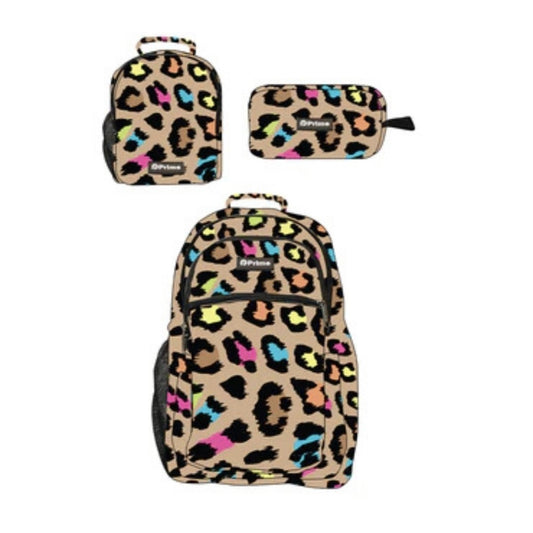 Primebag, 3Pcs Personalized School Backpack Set With Luminous Students Bookbag Lunch Bag Pencil Bag, Lion