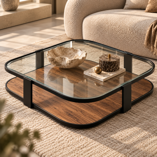 Luna Glass & Walnut Coffee Table | S08