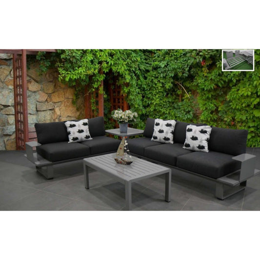 KC, London Corner 3 Seaters 211X69Cm, 2 Seaters 211X69Cm, Table 120X70X45Cm Grey/Grey, Ptr-London