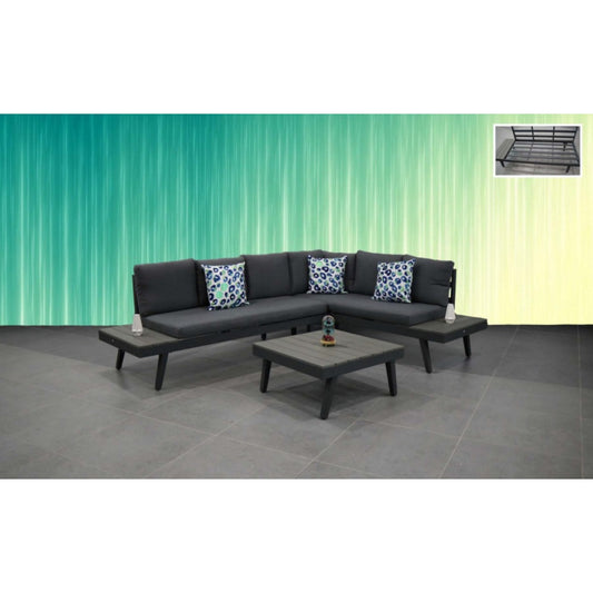 KC, Maldive Corner 3 Seaters 185X70Cm, 2 Seaters 180X70Cm, Table 70X70X34Cm Grey/Grey, Ptr-Maldive