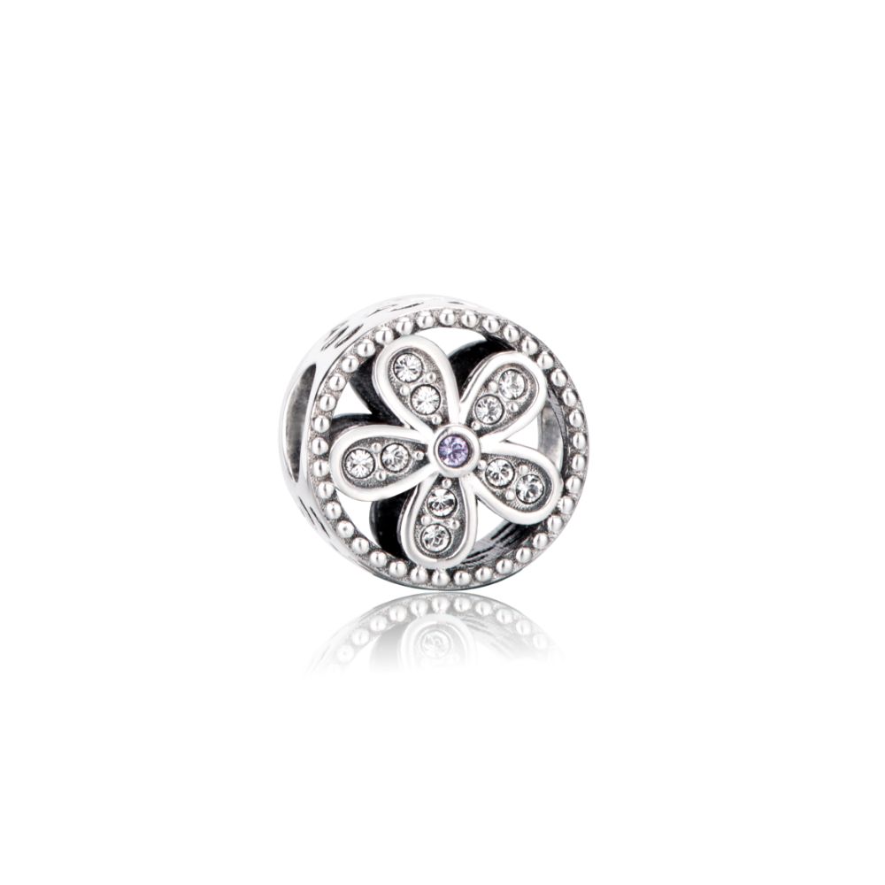 Polo Exchange, Woman Jewelries, Sterling Silver & Swarovski Crystal Flower Ball Charm