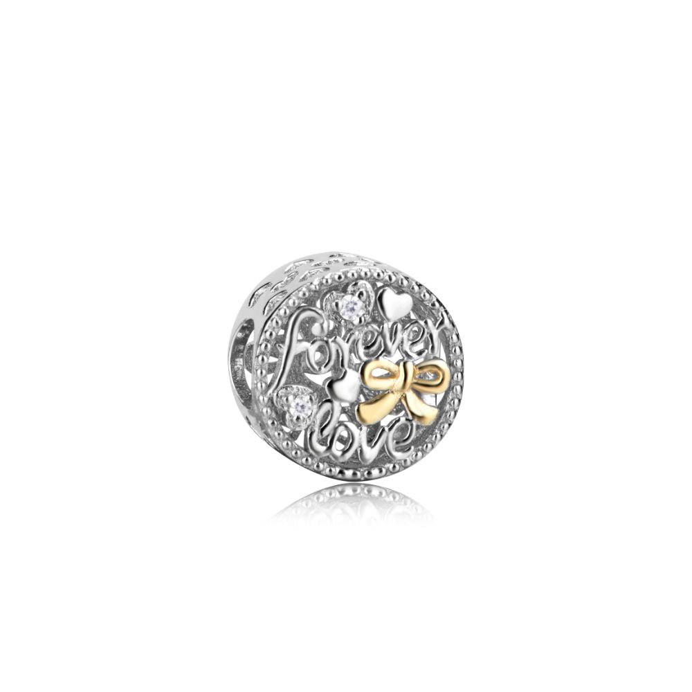 Polo Exchange, Woman Jewelries, Sterling Silver & 14K Yellow Gold Plating & Cubic Zircon Ball Charm