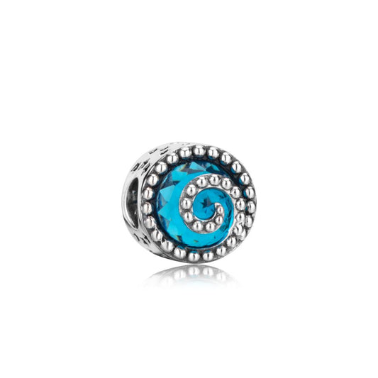 Polo Exchange, Woman Jewelries, Sterling Silver & Blue Glass Stone & Swarovski Crystal Ball Charm