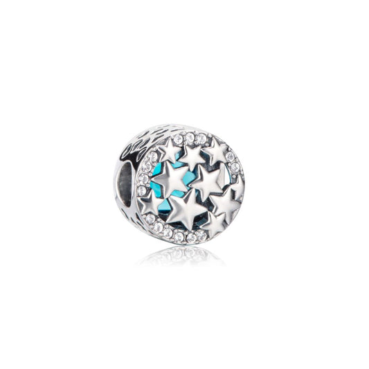 Polo Exchange, Woman Jewelries, Sterling Silver &Blue Glass Stone &Swarovski Crystal Charm