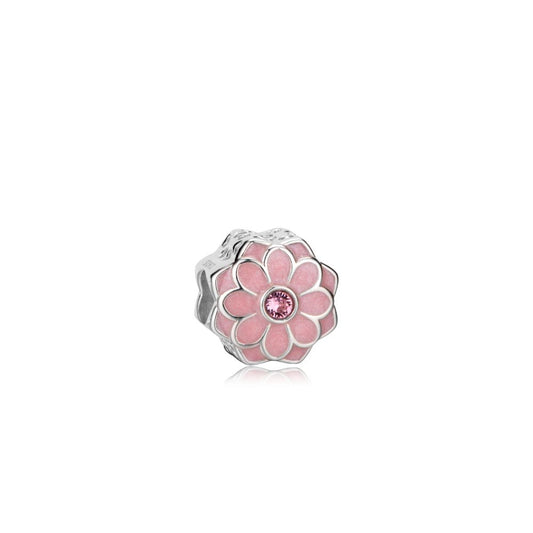 Polo Exchange, Woman Jewelries, Sterling Silver & Swarovski Crystal & Pink Enamel Flower Charm